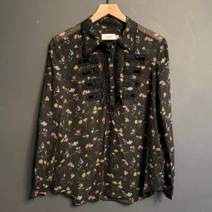 Coach Black Flower Pattern Print Boho Military Shirt Blouse Size 6 NWOT